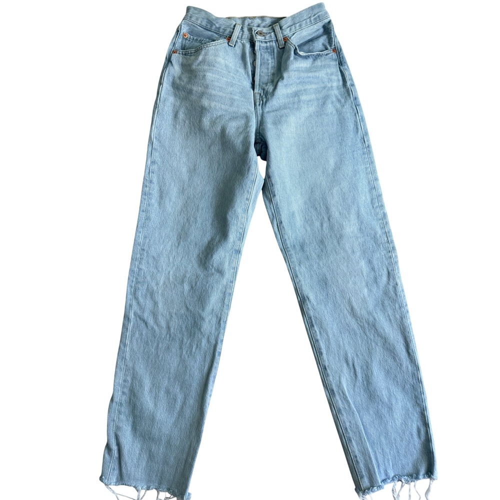 Levis Premium 501 Light Wash High Rise Straight Leg Raw Hem Jeans W26 L33
